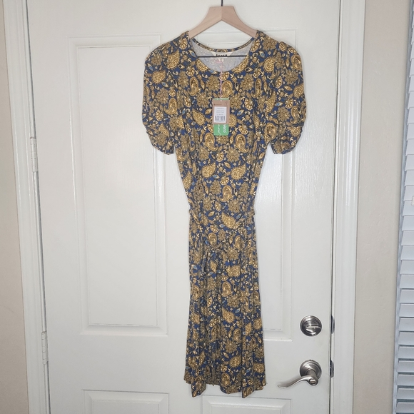 Boden Ruffle Jersey DressHarvest Gold Paisley TerraceSize 10LNWT